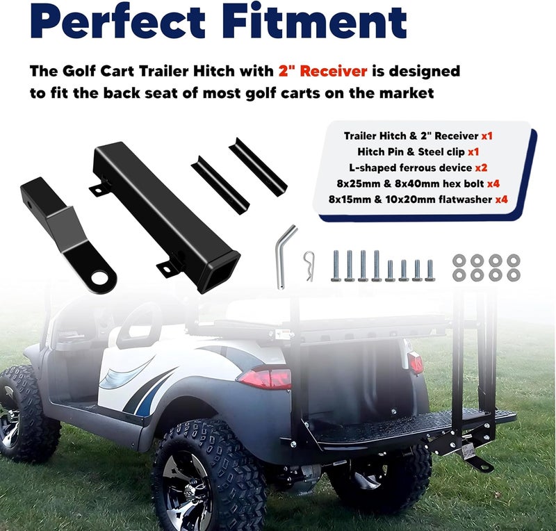 VONLX Golf Cart Trailer Hitch with 2" Receiver Golf Cart Rear Seat Rear Hitch for Step on Back Compatible with Footrest-Club Car, EZGO, Yamaha - Image 5